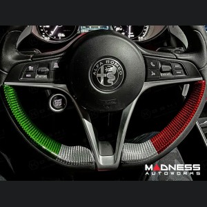 Alfa Romeo Giulia Steering Wheel Trim - Carbon Fiber - Lower Side Cover Set - Italian Flag - Pre '20